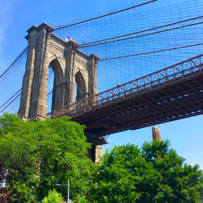 View of the Brooklyn Bridge from A Slice of Brooklyn Pizza Tour - first stop Grimaldi's. 