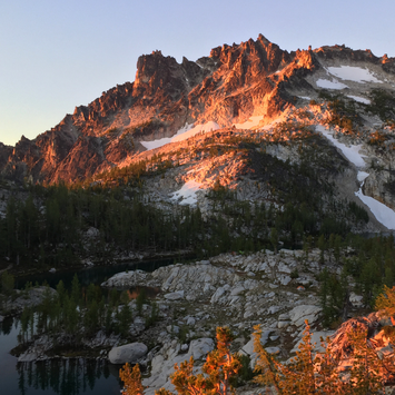 Beautiful sunrise view from our campsite in the Enchantments. Read more about a 6 day backpacking adventure.
