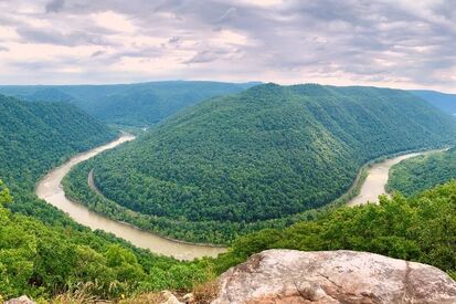 Scenic Grandview overlook view at New River Gorge National Park and Preserve.