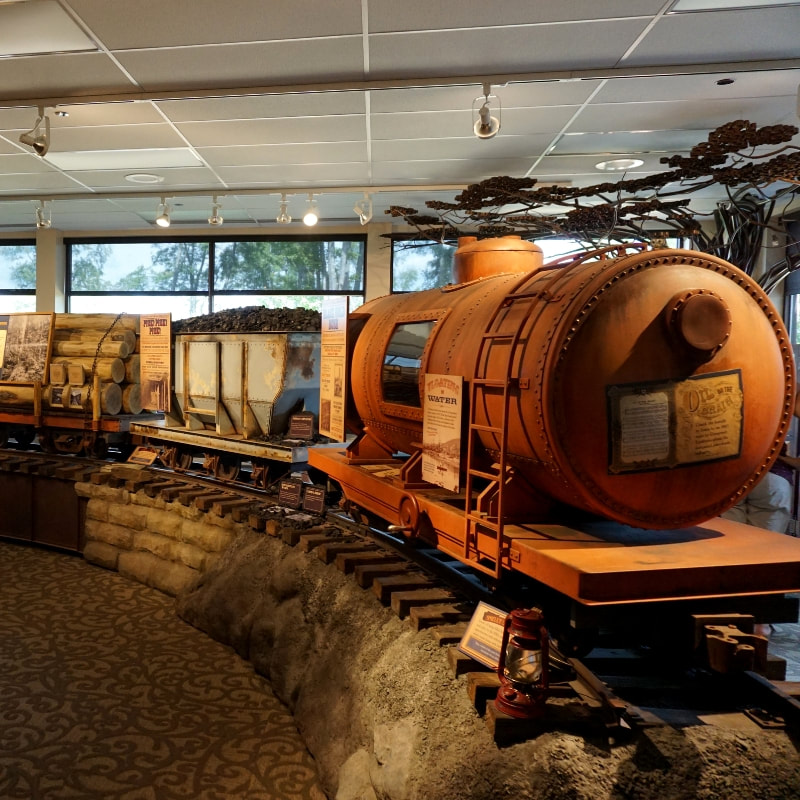 Fun exhibits inside the Visitor Center at Kinzua Bridge State Park in Pennsylvania. 