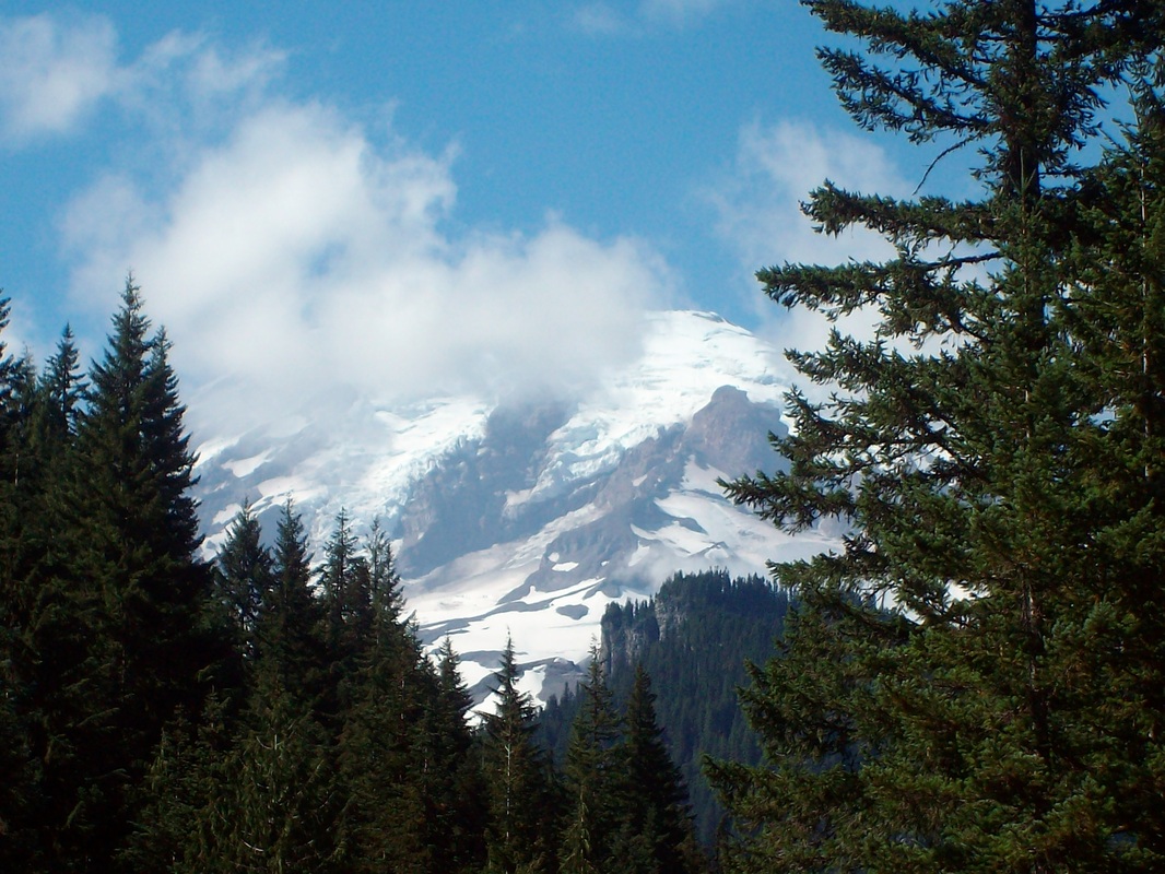 Stunning Mt. Ranier coming out of the clouds.