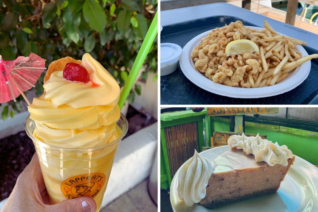 3 photos of food and drink including fried clams and key lime pie - 7 Reasons to Love Traveling in the USA