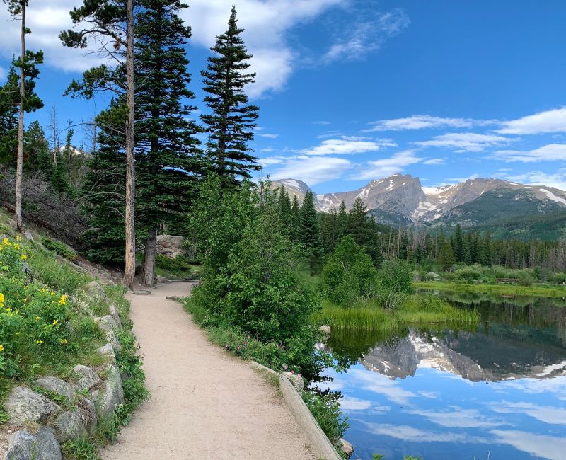 Path and view of Sprague Lake - Discover 9 Ways to Enjoy Rocky Mountain National Park in Colorado