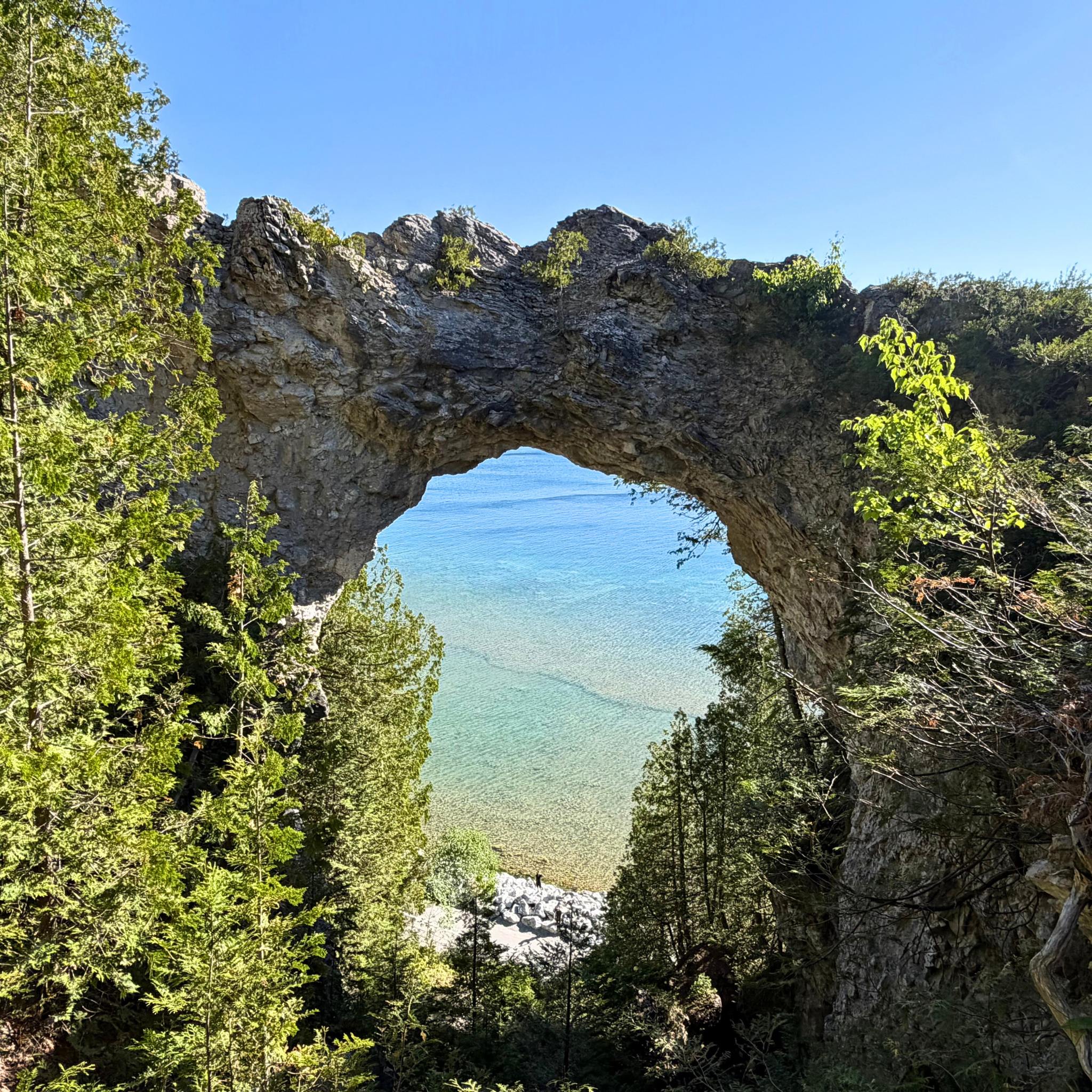 View of Arch Rock on Mackinac Island